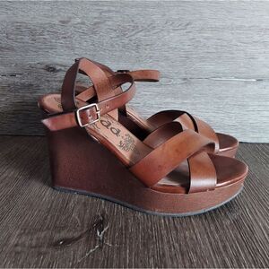 Mudd Kylie Wedge Sandals Ankle Strap Buckle - Brown - Size 6.5